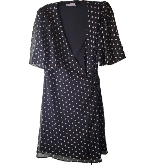 Alice + Olivia Dress Sz 6 Poka Dot Black and White Regency Core Wrap sexy - Picture 1 of 7